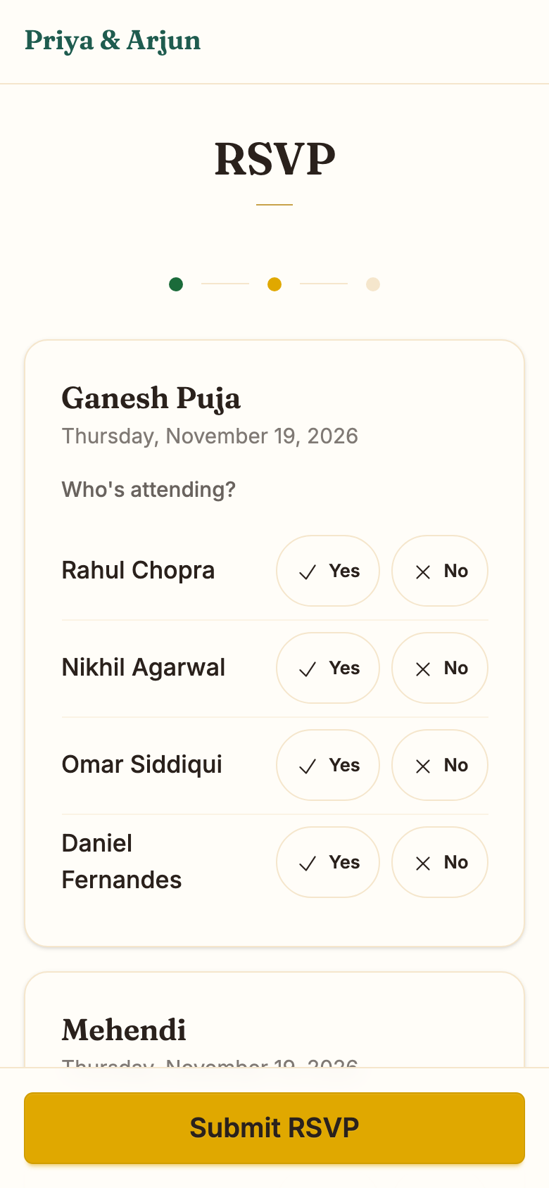 The RSVP page on a phone
